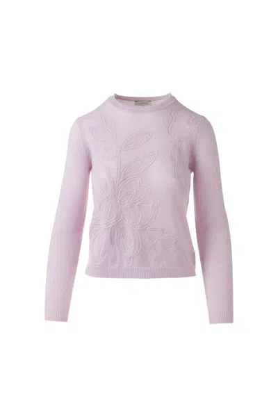Kinross Women's Floral Embroidered Crew Sweater In Lilac In Blue