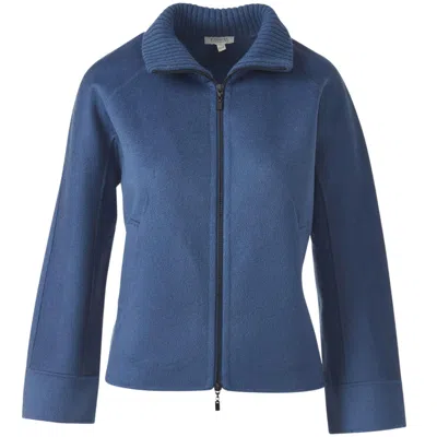 Kinross Women's Knit Trim Zip Coat In Saphire In Blue