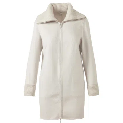 Kinross Women's Knit Trim Zip Mock Coat In Birch In White