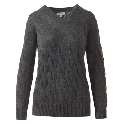 Kinross Women's Long Cable Vee Pullover In Flannel In Gray