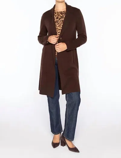 Kinross Women's Long Notch Collar Cardigan In Chocolate In Multi