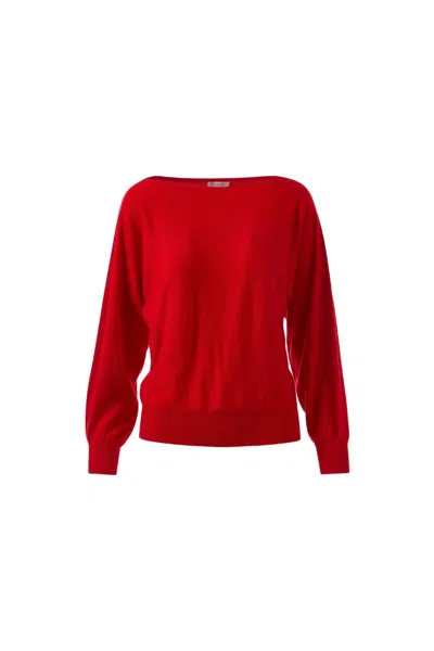 Kinross Women's Off The Shoulder Dolman Sweater In Crimson In Red