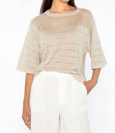Kinross Women's Openwork Raglan Crew Neck Top In Sandstone In Gray