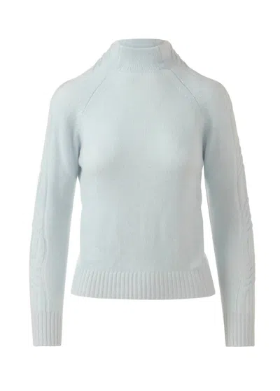 Kinross Women's Plaited Cable Sleeve Funnel Sweater In Ice Blue/pearl In White