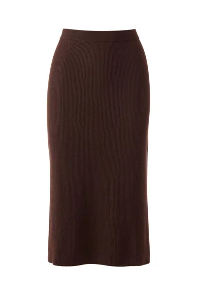 Kinross Women's Rib Midi Skirt In Chocolate In Burgundy