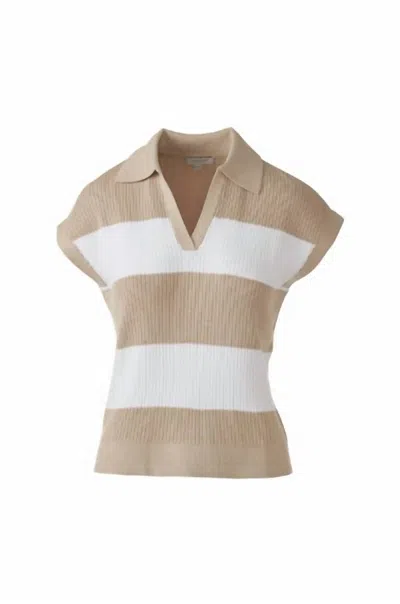 Kinross Women's Rib Splitneck Polo In Straw/white In Neutral