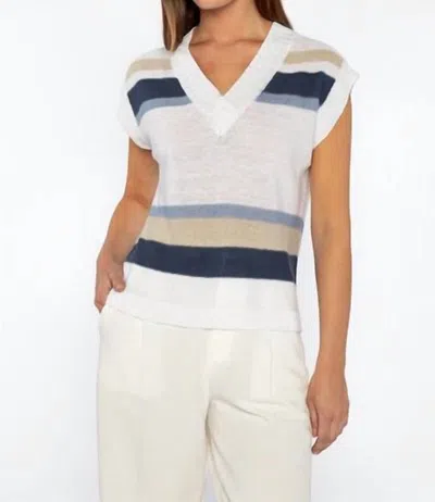 Kinross Women's Stripe Sleeveless Vee Top In Indigo Multi