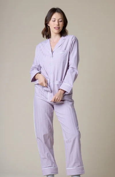 Kip. Kip Heart Embroidered Cotton Long Pajama Set In Purple