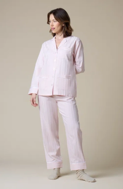Kip. Kip Heart Embroidered Cotton Long Pajama Set In Pink