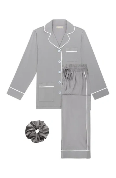 Kip. Kip Luxe Stretch Cotton Long Pajama Gift Set In Haze