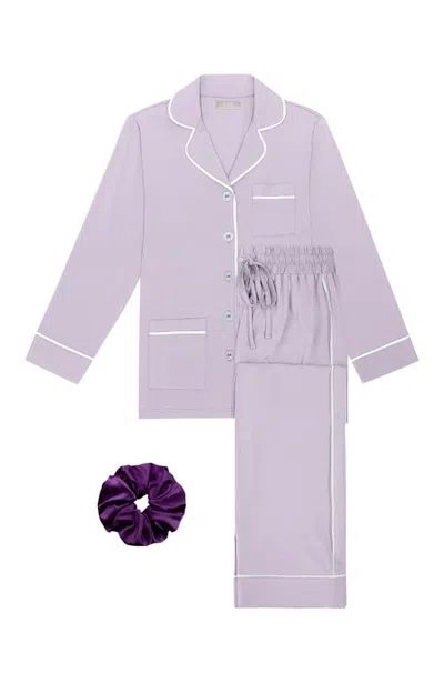 Kip. Kip Luxe Stretch Cotton Long Pajama Gift Set In Lavender