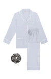 Kip. Kip Luxe Stretch Cotton Long Pajama Gift Set In Mist Blue