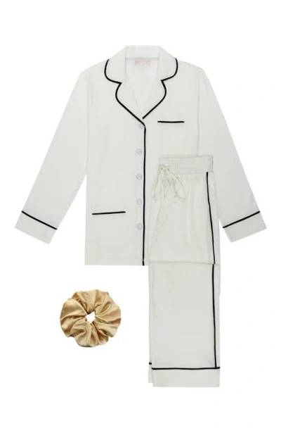 Kip. Kip Luxe Stretch Cotton Long Pajama Gift Set In Pearl