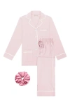 Kip. Kip Luxe Stretch Cotton Long Pajama Gift Set In Pink Peony