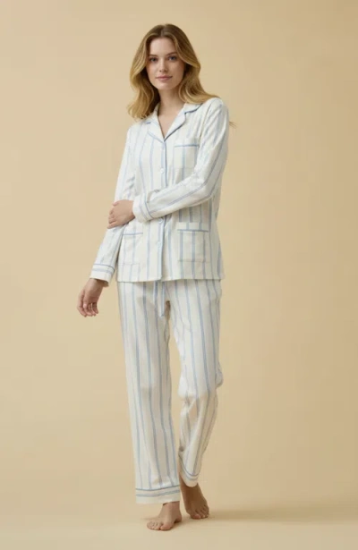 Kip. Kip Luxe Stretch Cotton Pinstripe Pajama Set In White
