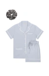 Kip. Kip Luxe Stretch Cotton Short Pajama Gift Set In Mist Blue