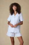 Kip. Kip Luxe Stretch Cotton Short Set In Mist Blue