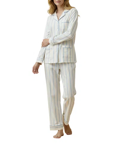 Kip. Luxe Stretch Cotton Striped Pajama Set In Blue