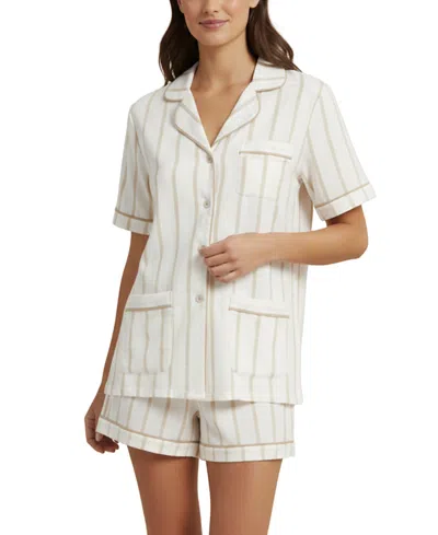 Kip. Luxe Stretch Cotton Striped Short Set In Neutral