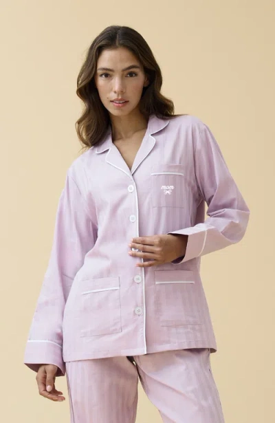 Kip. Kip Luxe Stretch Cotton Striped Short Set In Pink