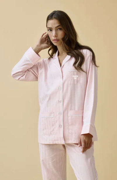 Kip. Kip Luxe Stretch Cotton Striped Short Set In Pink