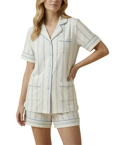 Kip. Luxe Stretch Cotton Striped Short Set In White