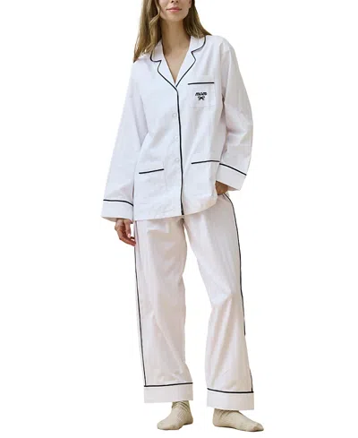 Kip. Mom Cotton Pajama Set In White
