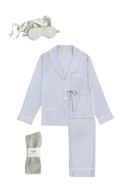 Kip. Kip Premium Cotton Long Pajama Gift Set In Mist Blue