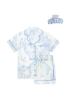 Kip. Kip Toile Bow Print Short Set Gift Bundle In Blue