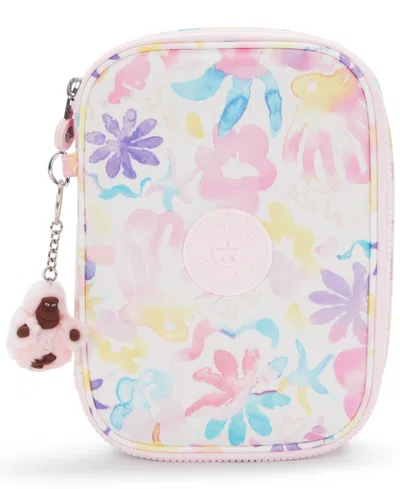 Kipling 100 Pens Aqua Flowers Zippered Pen Case