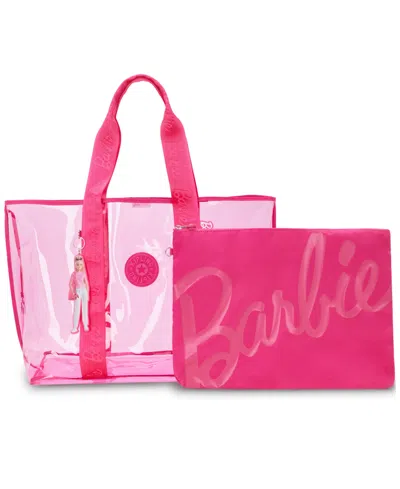 Kipling Jacey Extra Large Barbie Clear Tote In Power Pink Transparent