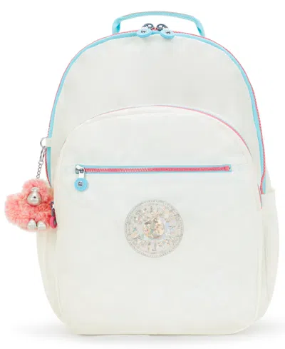 Kipling Seoul Extra Large Candy Metal Nylon 17" Laptop Backpack In White