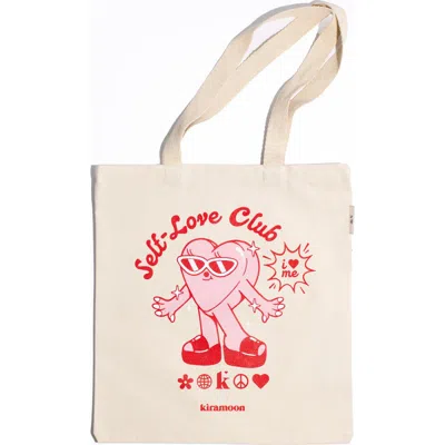 Kiramoon Self-love Club Tote In Cream/red/pink