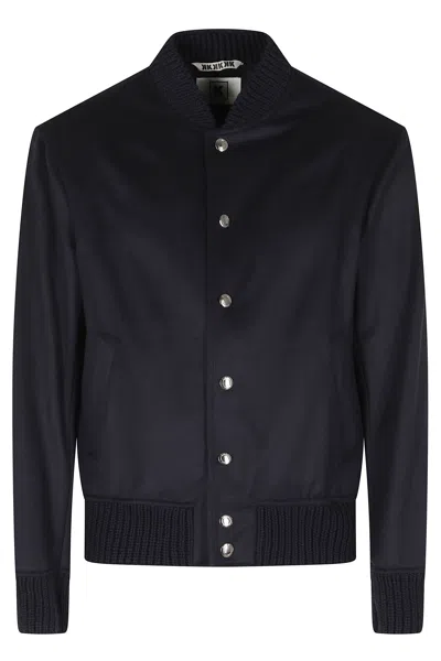 Kired Blue Cashmere College Ribbed Trim Bomber Jacket In Black