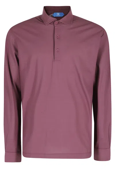 Kired Bordeaux Positano Buttoned Side Slits Cotton Long Sleeve Polo Shirt In Pink