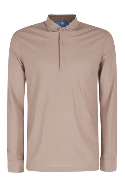 Kired Brown Positano Buttoned Side Slits Cotton Long Sleeve Polo Shirt