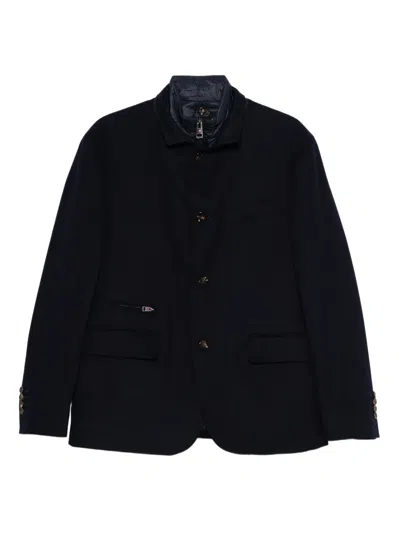 Kired Button-fastening Detachable-collar Jacket In Blue