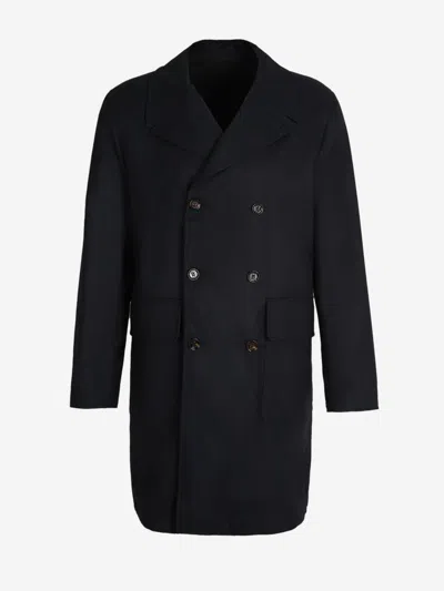 Kired Double-breasted Reversible Coat In Navy Blue