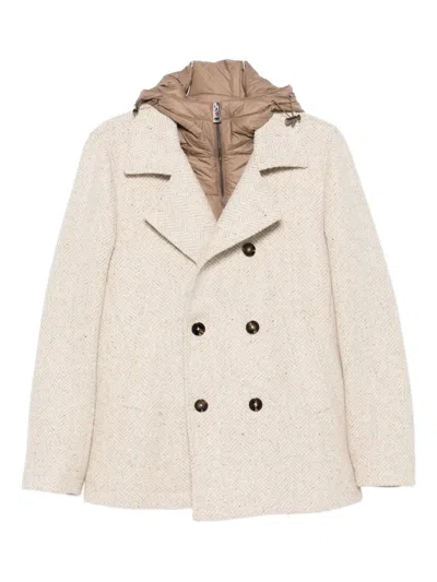Kired Herringbone Double-breasted Coat In Neutral