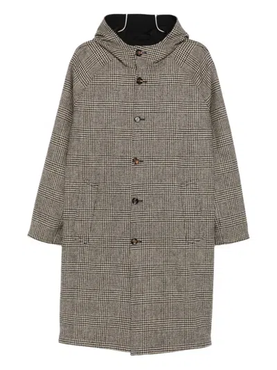 Kired Hooded Houndstooth Coat In Brown