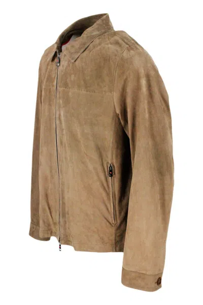 Kired Lightweight Unlined Jacket In Very Soft Suede With Shirt Collar And Zip Closure In Dove Grey