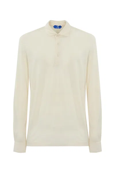 Kired Long-sleeved Cotton Polo In Bianco Latte