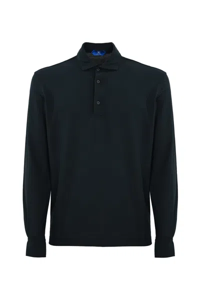 Kired Long-sleeved Cotton Polo In Blu Navy
