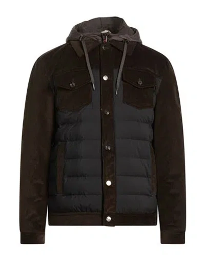 Kired Man Jacket Chocolate Brown Size 42 Cotton, Rubber In Black