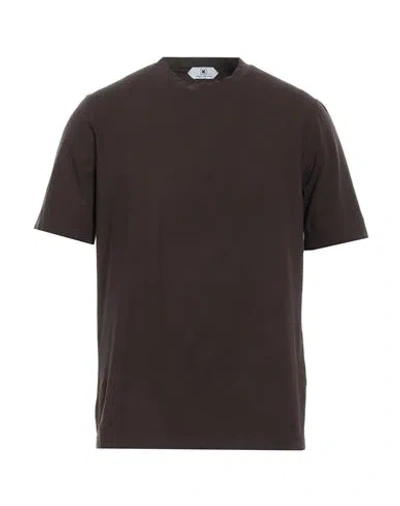 Kired Man T-shirt Dark Brown Size 46 Cotton, Elastane