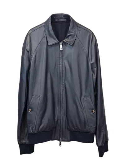 Kired Leather Bomber Jacket In Blue