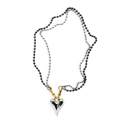 Kirei Women's Black / Gold / Silver Chrome Heart Necklace – Stainless Steel With Mixed Finishes In Multi