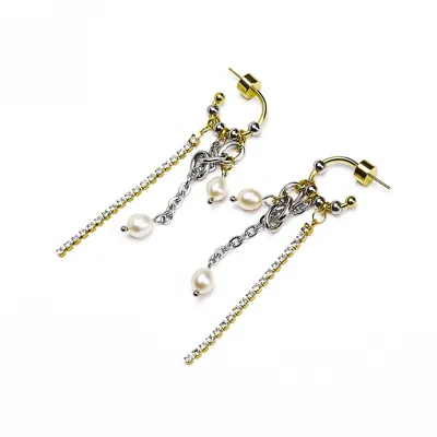 Kirei Women's Electric Earrings – Gold Finish With Pearl & Crystal