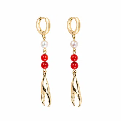 Kirei Women's Gold / Red / White Gades Xl Bamboo Coral & Pearl Statement Earrings In Multi