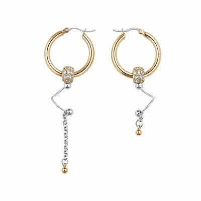 Kirei Women's Gold / Silver Bend Gold Asymmetric Hoop Earrings In Gold/silver